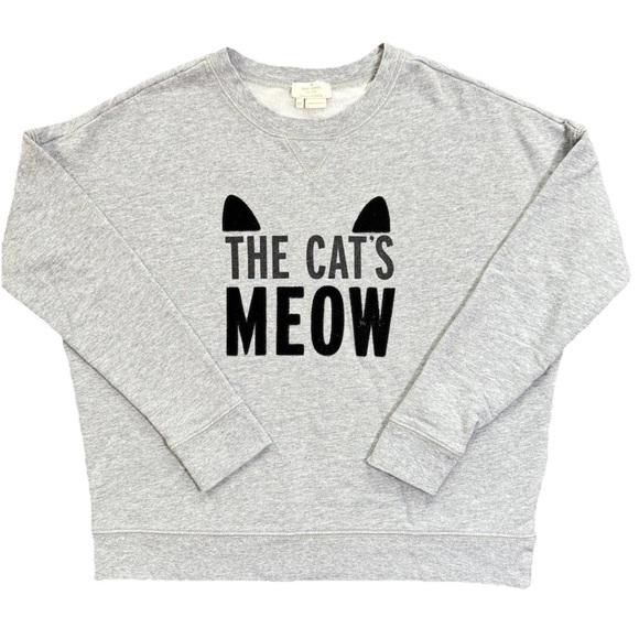 kate spade Tops - Kate Spade “The Cat’s Meow” Women’s SZ XXS Sweatshirt Gray Long Sleeve Oversized